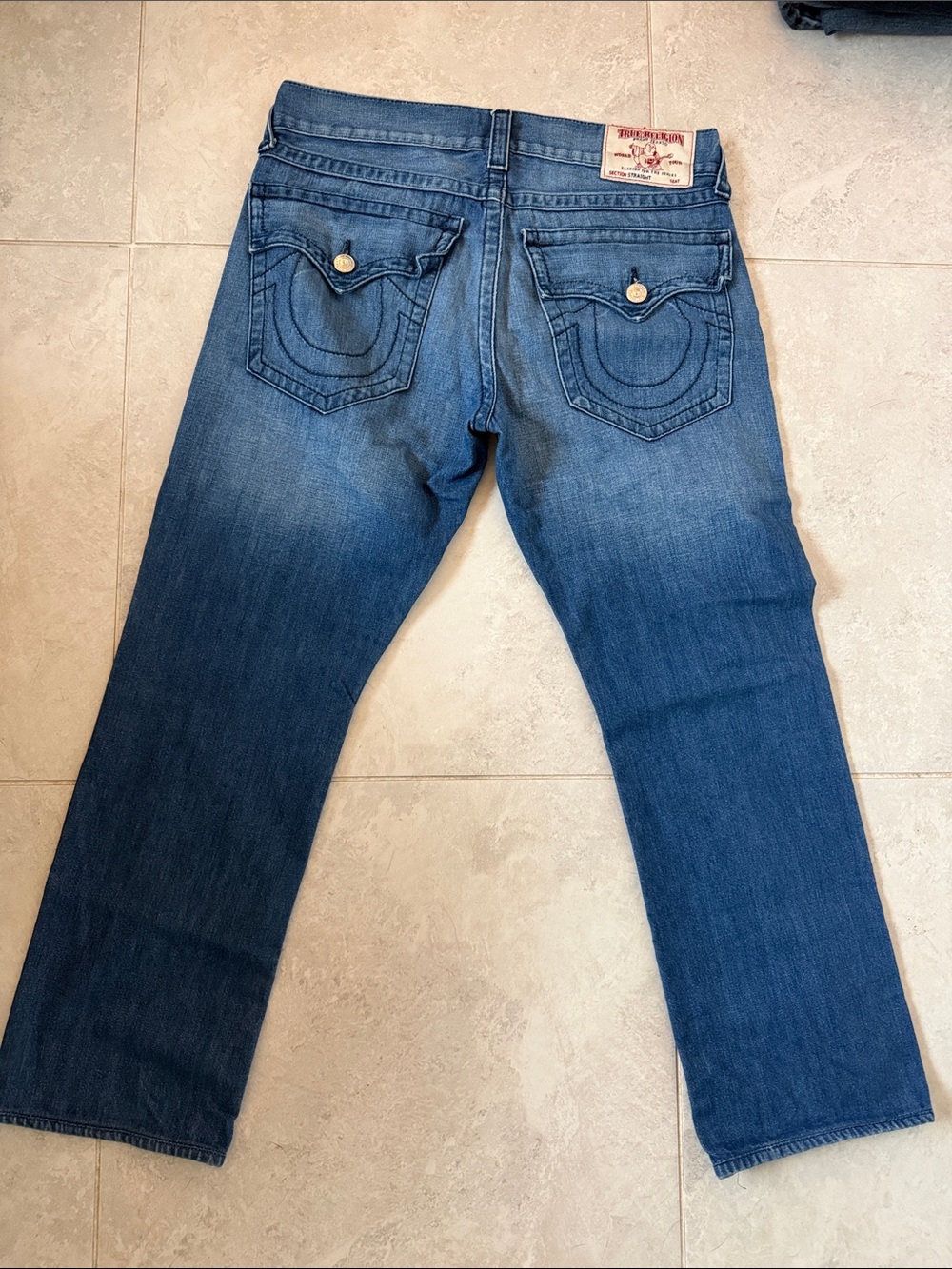 True Religion Blue Bootcut Jeans with Signature Back Pockets size 33 women’s 14